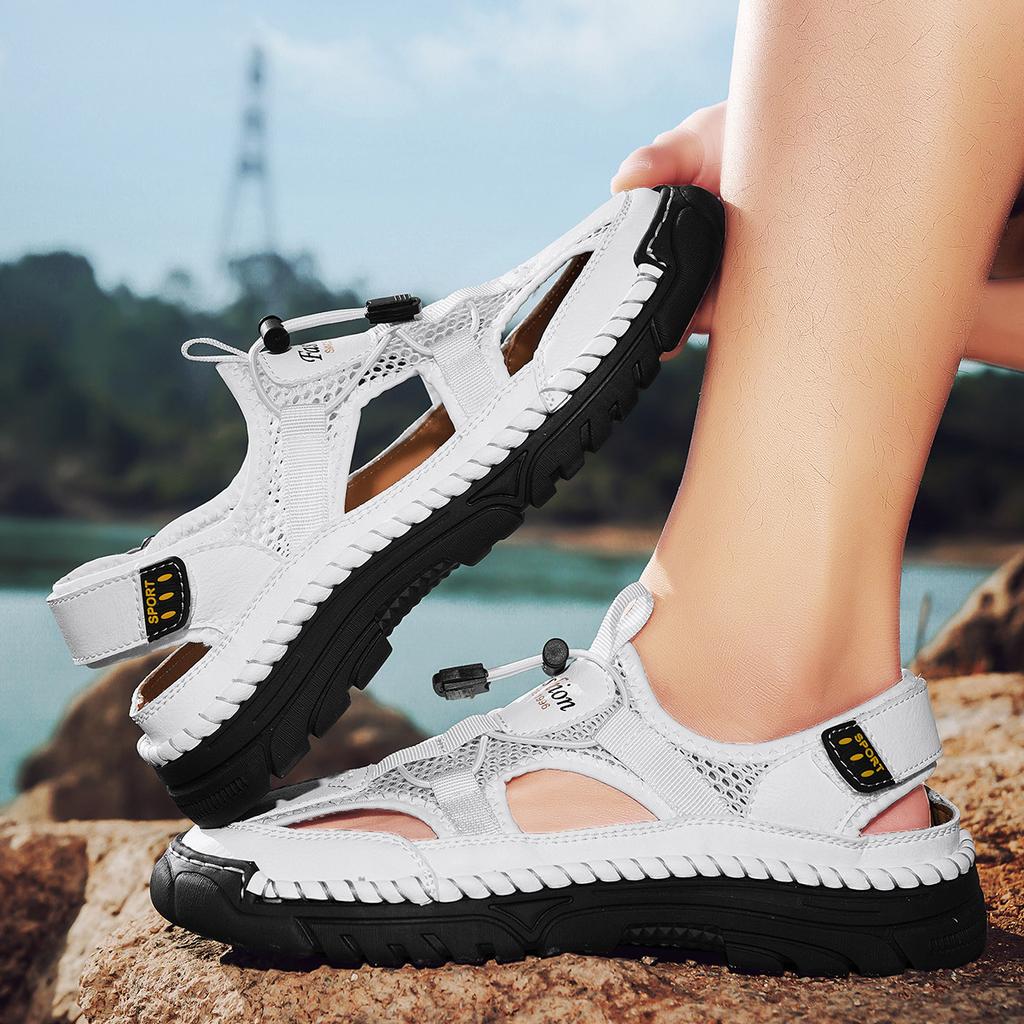 Летние мужские сандалии, сетчатые сандалии для улицы, мягкие сабо, сандалии ручной работы, дышащие легкие тапочки