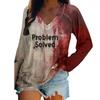 Women's Halloween V-Neck Horror Red Graffiti Print Long Sleeve T-Shirt Halloween Top