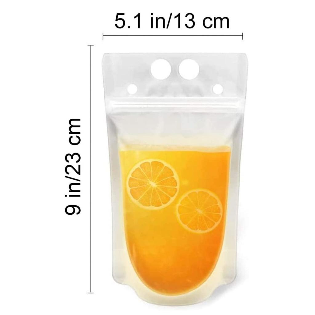 50 Pcs Drink Pouches Juice Bags Reusable Drink Cocktail Smoothies Pouches For Party Summer Fun Bags For Drink With 50 Straws