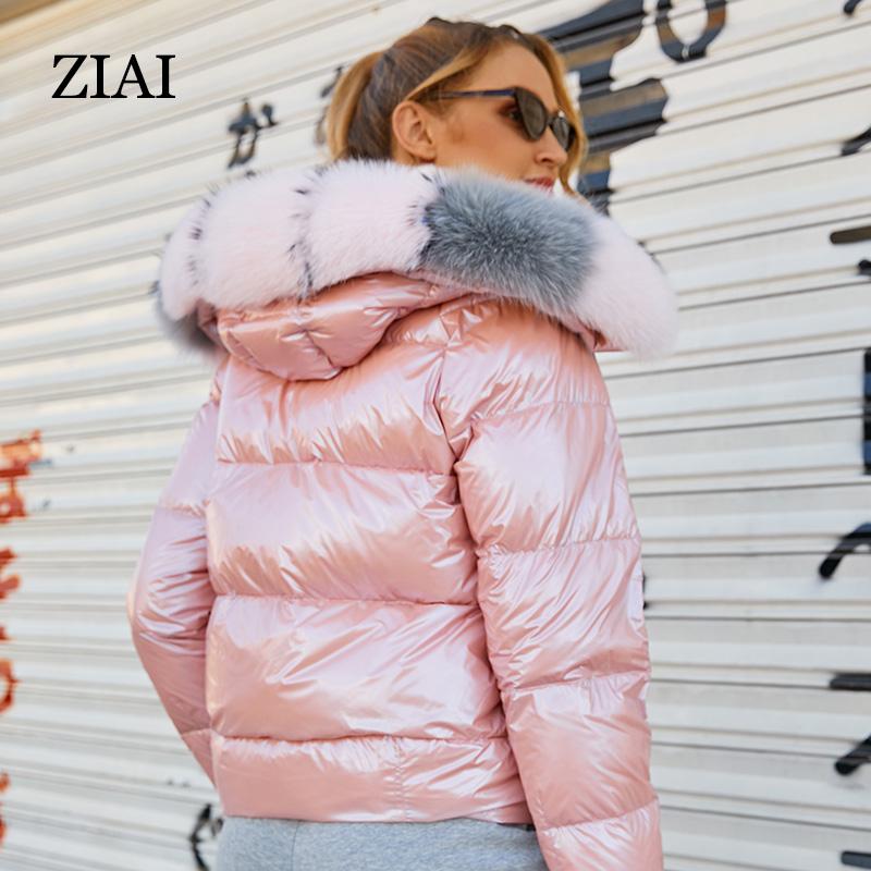 Парка Ziai с коротким меховым воротником и капюшоном, пуховое зимнее женское пальто с пузырьками