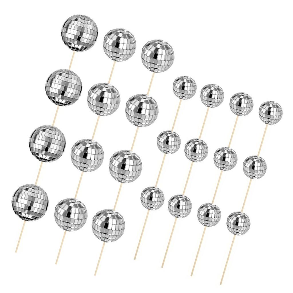 24pcs Reflective Discos Ball Cupcake Toppers Cake Decorations for Wedding Birthday Party Supplies Dessert Accessories