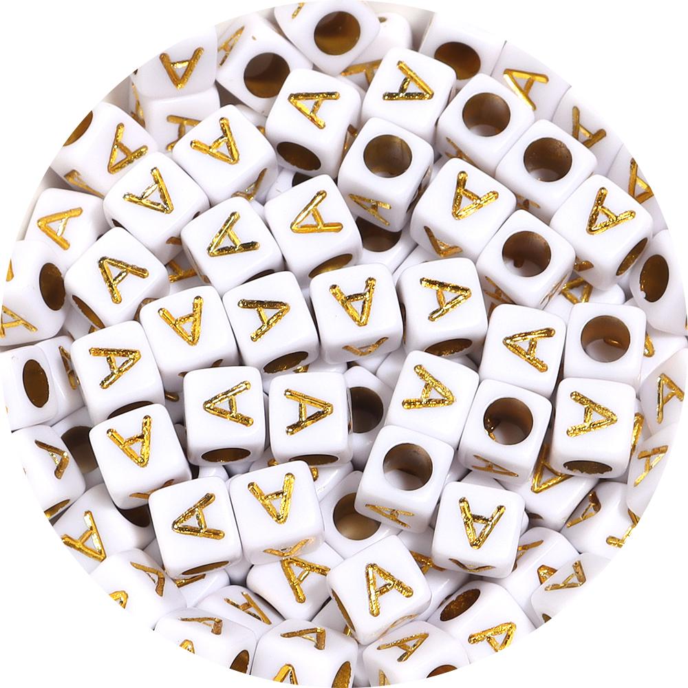 100pcs/lot 4.5 6mm Gold Letter Acrylic Square Beads Large Hole Loose Alphabet Beads For DIY Craft Bracelet Earrings Accessories