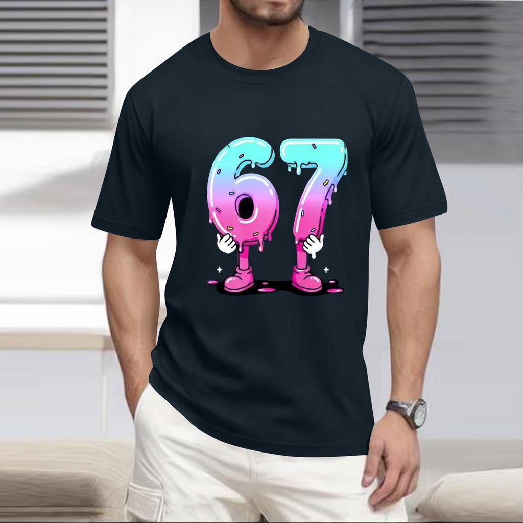 Мужская популярная футболка с принтом, круглым вырезом и коротким рукавом