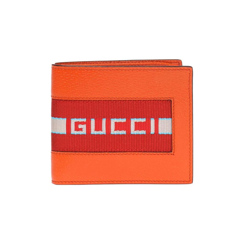 Gucci Винтажный полосатый короткий кожаный кошелек двойного сложения для мужчин Оранжевый