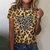 Модные леопардовые футболки с принтом в виде сердца, 3D-принт, женская футболка с короткими рукавами и круглым вырезом, Y2k, футболки в стиле Харадзюку, топы, женская одежда