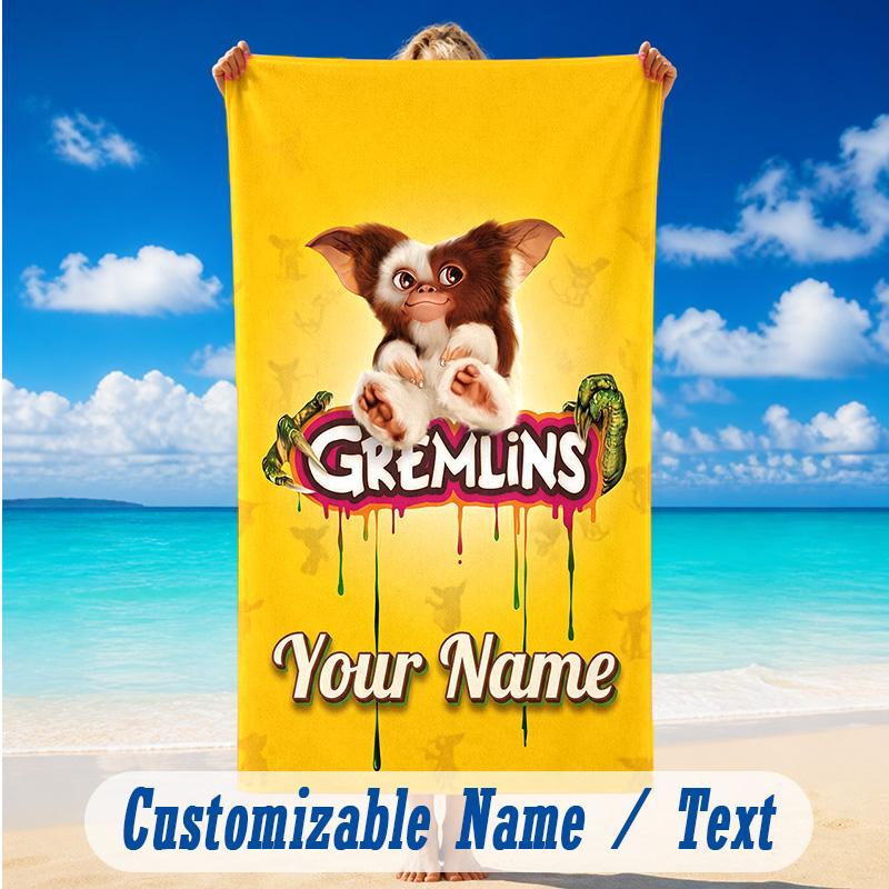 Beach Towel Custom Name Text, Quick Dry Large Towel For Beach HomeGremlins Gizmo