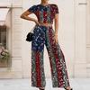 Women Plus Size Round Neck Short Sleeve Black White Striped Print Crop Top Wide Leg Pants Two Piece Set