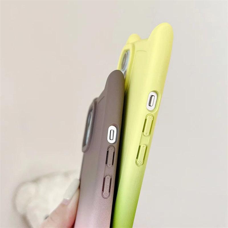 Стильный чехол с милыми кошачьими ушками и градиентом для iPhone 15 14 13 12 11 Pro Max XS X XR 7 8 Plus, мягкая матовая силиконовая задняя крышка