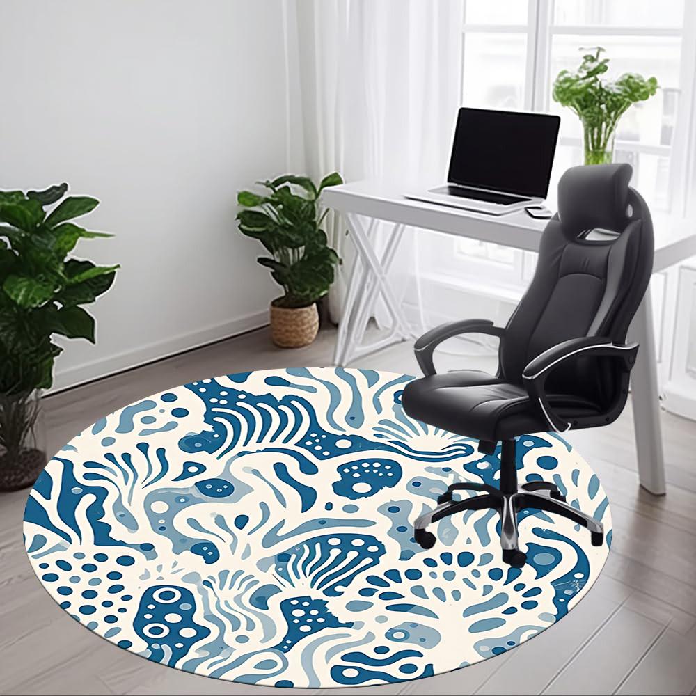 1pc Oceanic Marine Office Round Area Rug, Indoor Mat Suitable For Office, Under Office Chairs Bedroom Living Room Home Decor, Room Deco 160