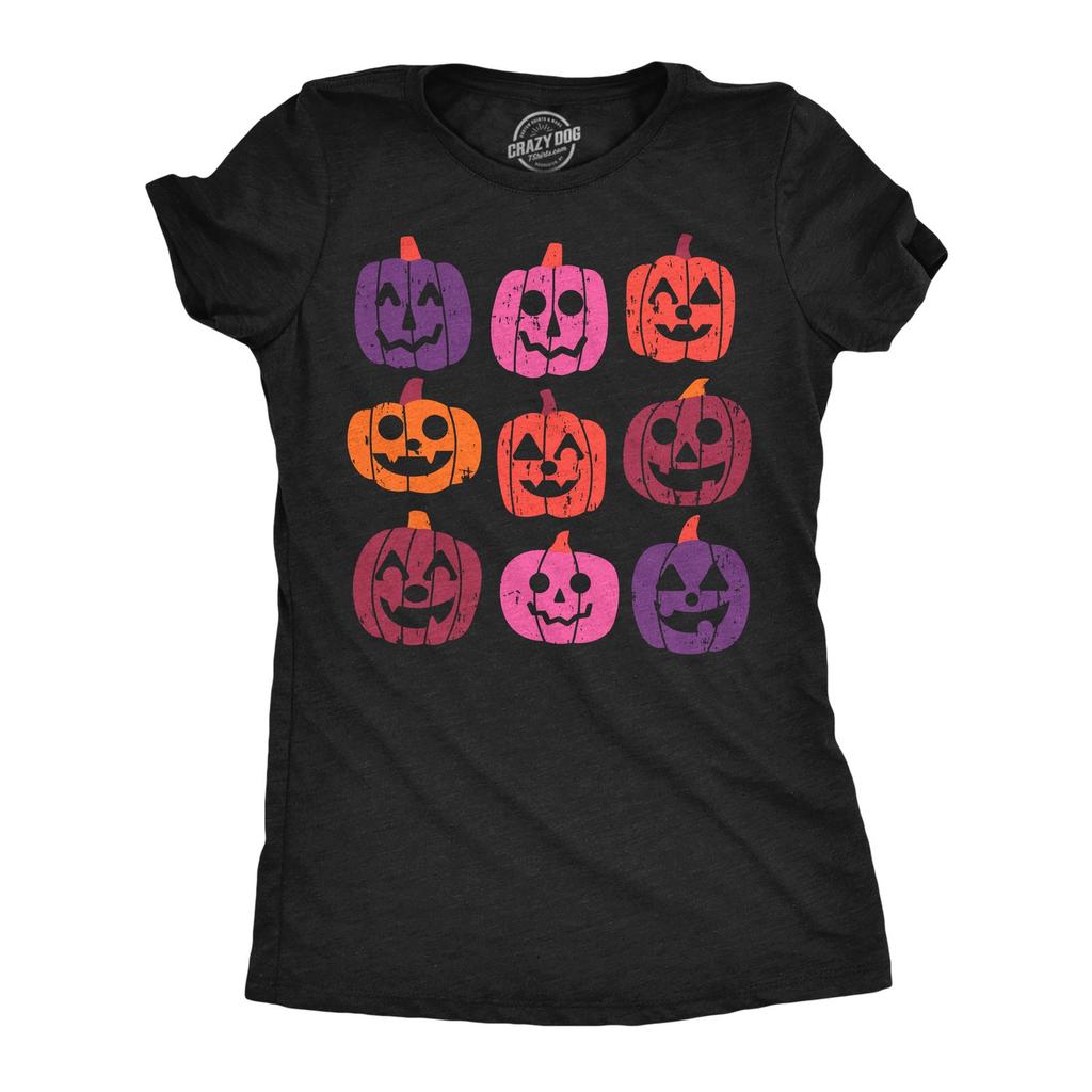 Womens Funny T Shirts Colorful Pumpkins Sarcastic Halloween Graphic Novelty Tee