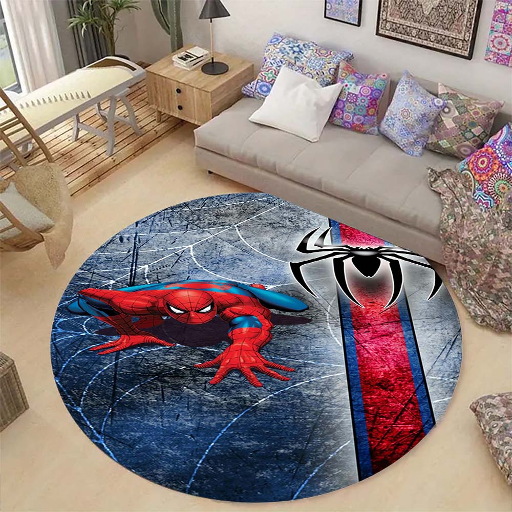 Cool Spider-Man cartoon print round carpet, bedroom, living room and office rotating chair carpet, home decoration