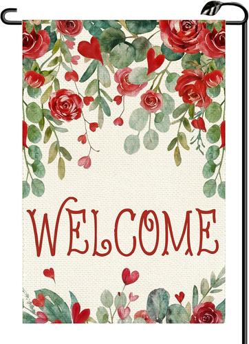 Welcome Love Heart oral Garden ag 12x18 Inch Vertical Double Sided Roses Lov JJE DDI GGX