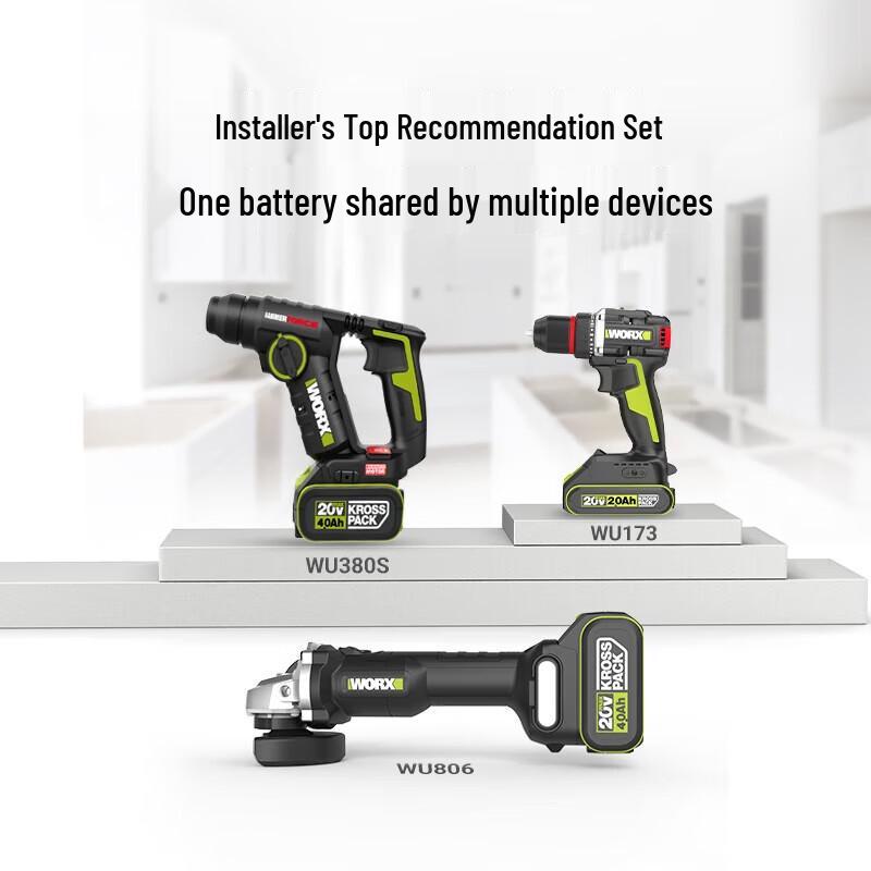 Набор: Бесщеточный перфоратор и угловая шлифмашина WORX 20V, вилка CN (адаптер в комплекте)