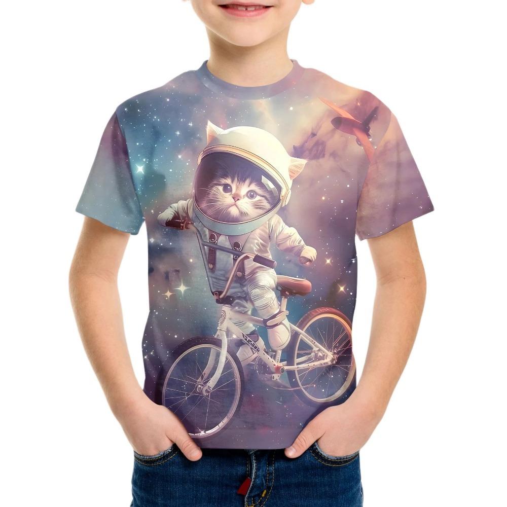 Детская одежда Футболка для девочек и мальчиков с коротким рукавом Детская летняя одежда с 3D-принтом кота из мультфильма Повседневная детская одежда