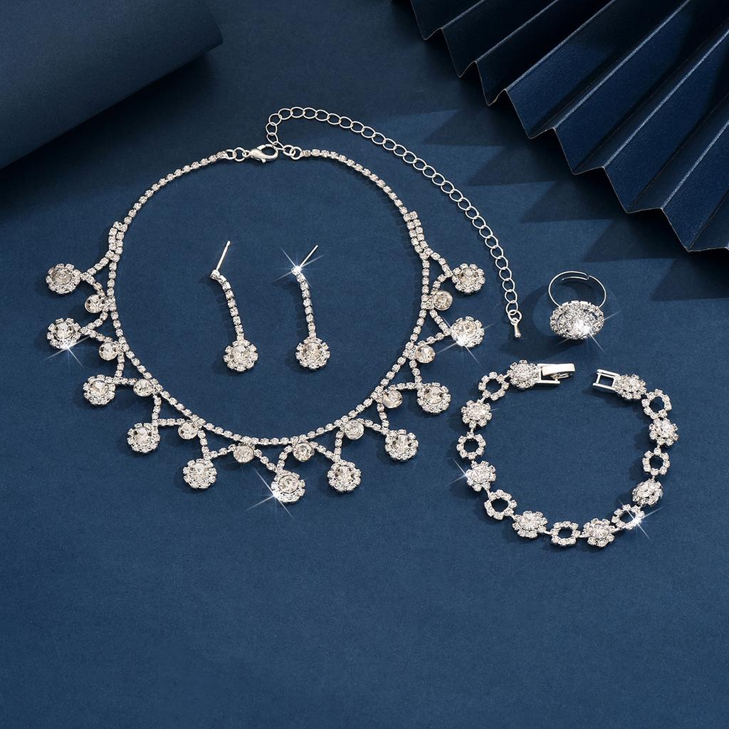 5 шт. Женский модный геометрический комплект украшений с цветами: ожерелье, серьги, браслет, кольца, циркон, свадебная вечеринка, фестиваль, подарок-8533