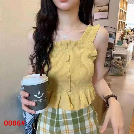 Вязаный топ-майка в рубчик большого размера для пышных женщин - Без рукавов, укороченный, летняя верхняя одежда