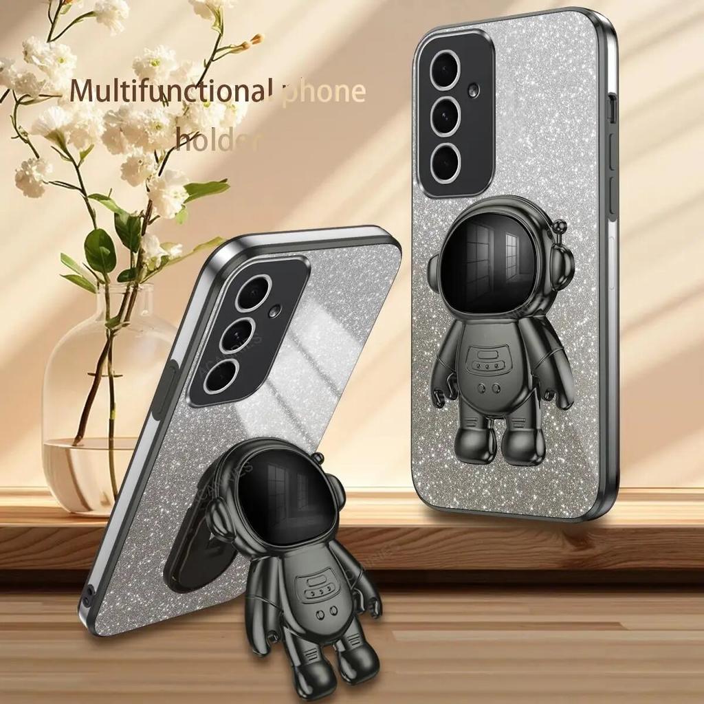 Чехол-держатель с покрытием космонавта для Samsung Galaxy S24 S23 S22 Ultra A54 A34 A24 A14 A13 A23 A33 A53 A52 A51/Redmi Note 12 11, силиконовая задняя крышка-подставка