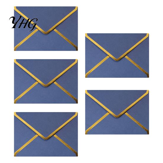 Stiff Double Offset Paper 5Pcs Western Style Envelopes with Gold Foil Trim, Invitation Morandi Color for Wedding, Greeting Cards, Business Letters,