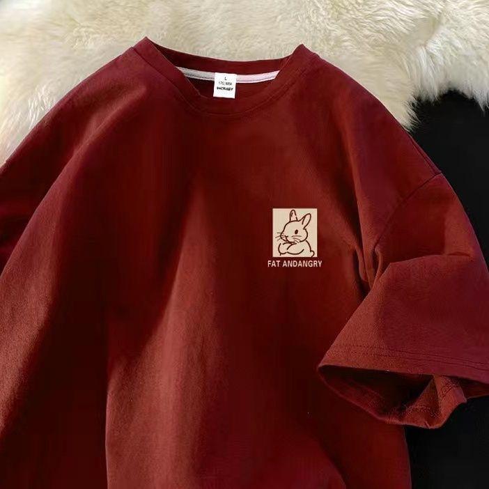 Хлопковая футболка с короткими рукавами и кроликом, женская летняя новая свободная футболка с пятиминутными рукавами