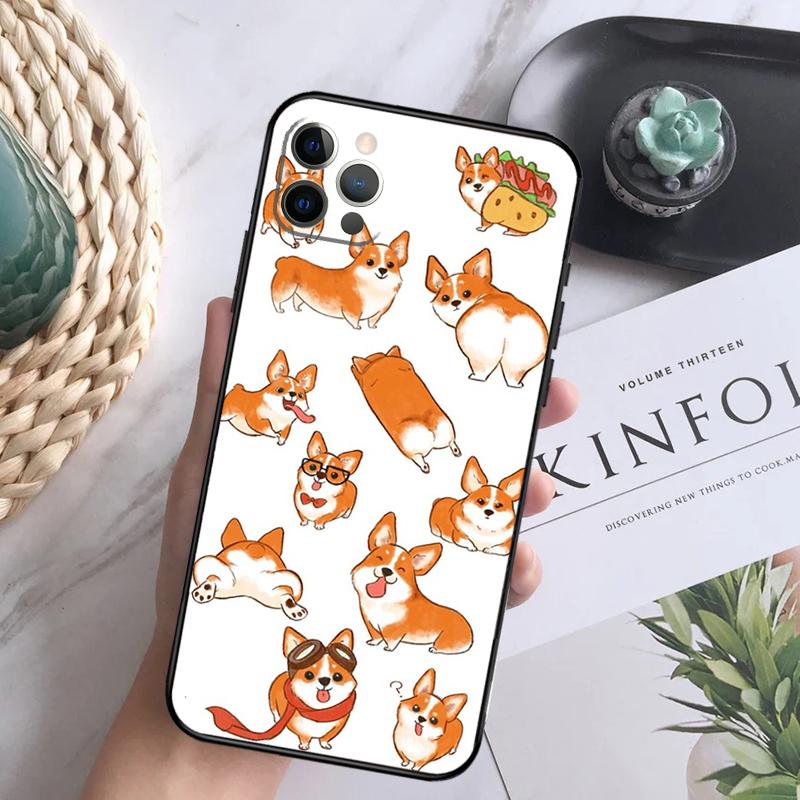 Cartoon Corgi Dog Shiba Inu Phone Case For iPhone 16 Pro 11 12 13 14 15 Pro Max Mini XS X XR 7 8 16 Plus Cover Coque