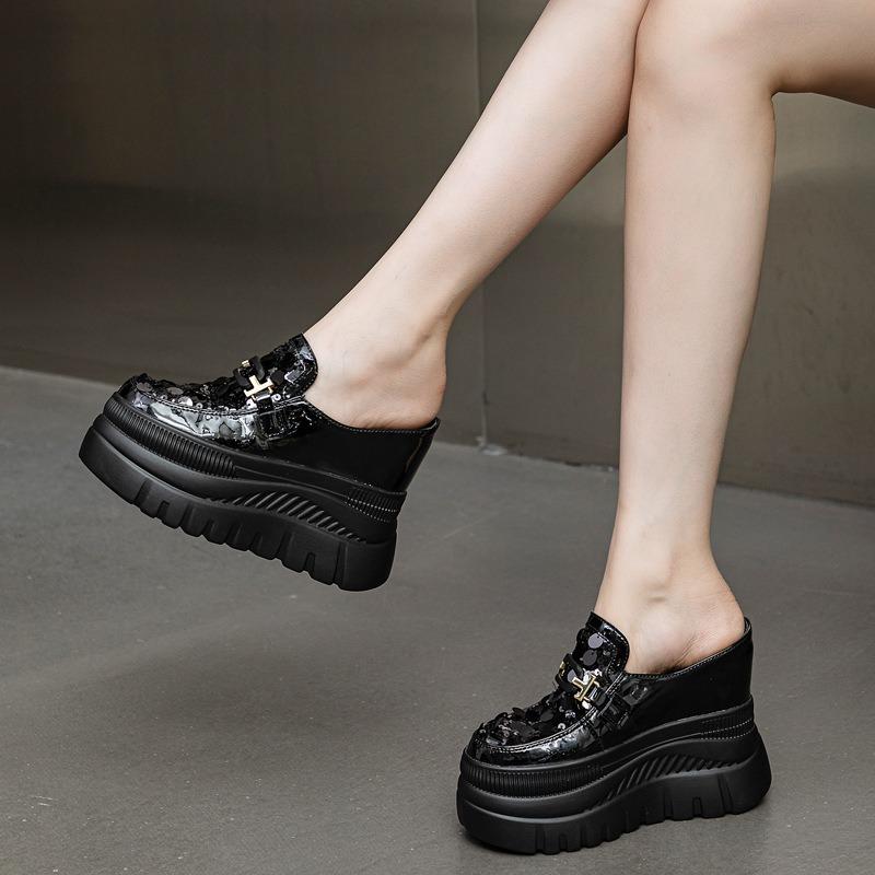 Модные 12 см натуральная кожа весенние женские шикарные сандалии женская удобная обувь высокого бренда модные повседневные тапочки на платформе танкетке лето