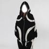 Unisex Oversized Hooded Zip-Up Sweatshirt Streetwear Contrast Color Long Sleeve Casual Top