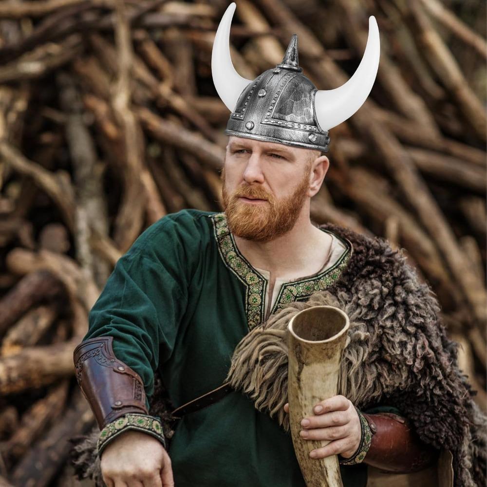 Plastic Medieval Warrior Knight Hat with Braids Halloween Cosplay Masquerade Ox Decors Role-Play