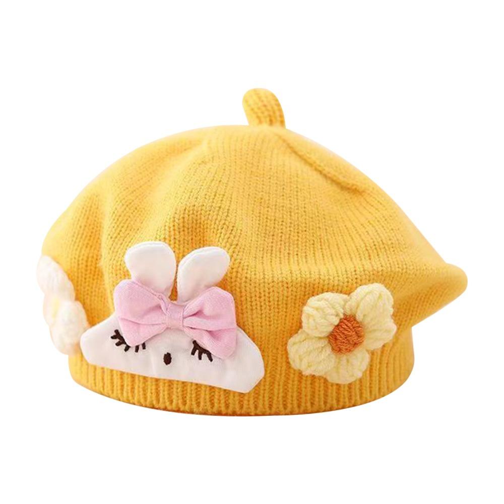 Flower Baby Beret Hat Soft Artist Painter Caps Cute Knitted Hat Infant Girls