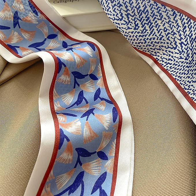 4 packs  women's fashion fine silk scarves can be used as bag handle decorative scarves  headbands khaki white B