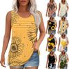 Tank Top For Women Summer Outfits Sleeveless Print Blouses Casual Loose Shirts Scooped Neck Pleated Front