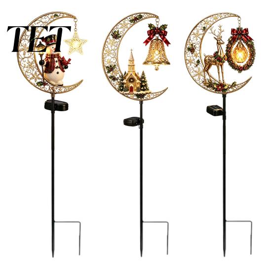 Decorative Porch Lighting Solar Christmas Crescent Light, Moon Snowman Garden Stake Waterproof Landscape Path Stakes LED Pathway Lamp for Outdoor Yard