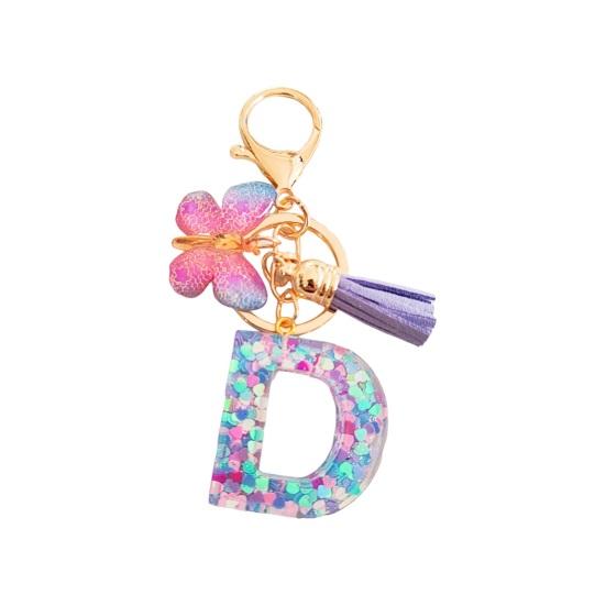 Butterfly Initial Letter Keychain Pendant Exquisite Practicality Backpack School Bag Decoration Purple Alphabet Keychain for Girls Women