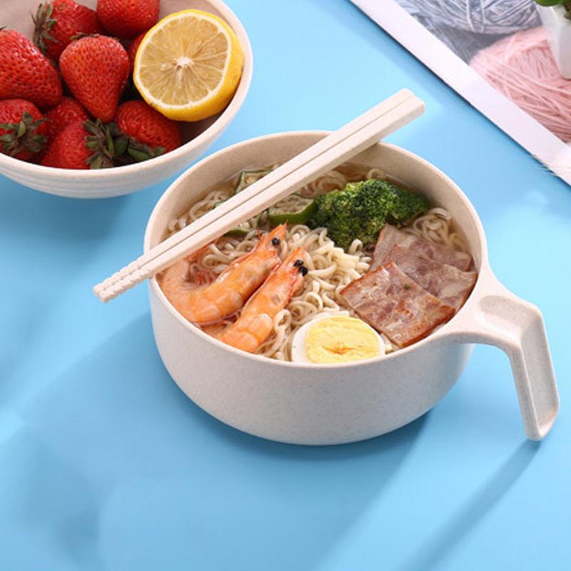 Ramen Noodle Bowl Cereal Bowl With Chopsticks Spoon And Fork Ramen Noodle Rice Bowl With Lid And Handle For Home Dorm Room