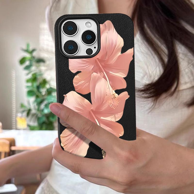 Чехол для iPhone 17 Pro Max Розовый узор цветка гибискуса Кожаная текстура Силиконовая накладка для iPhone 16 Pro Max 15 14 13 12 11 Air 16E