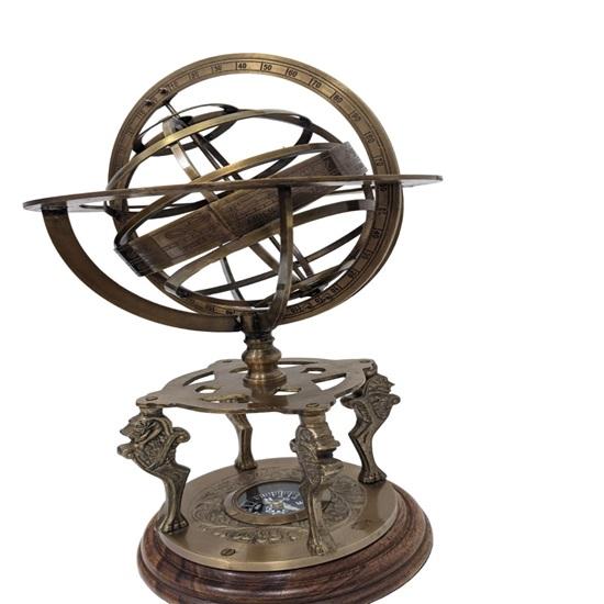 Brass Armillary, Sphere Globe Replica with Compass On Base, Astrolabe Nautical Marine Tabletop Globe, Office Decor, Home Decor