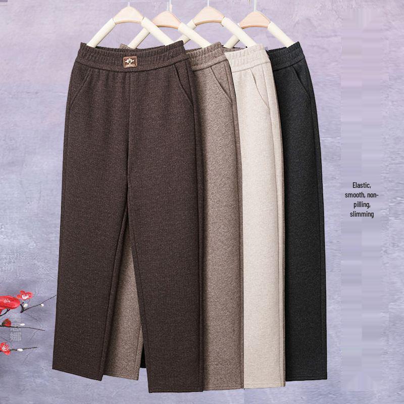 Fleece-Lined Winter Pants for Elderly Women - Elastic Waist, High-Waisted, Loose, Stretchy, Casual, Thick, Slimming Fit