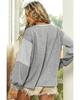 Azura Exchange Gray Contrast Patchwork Double Chest Pocket Top