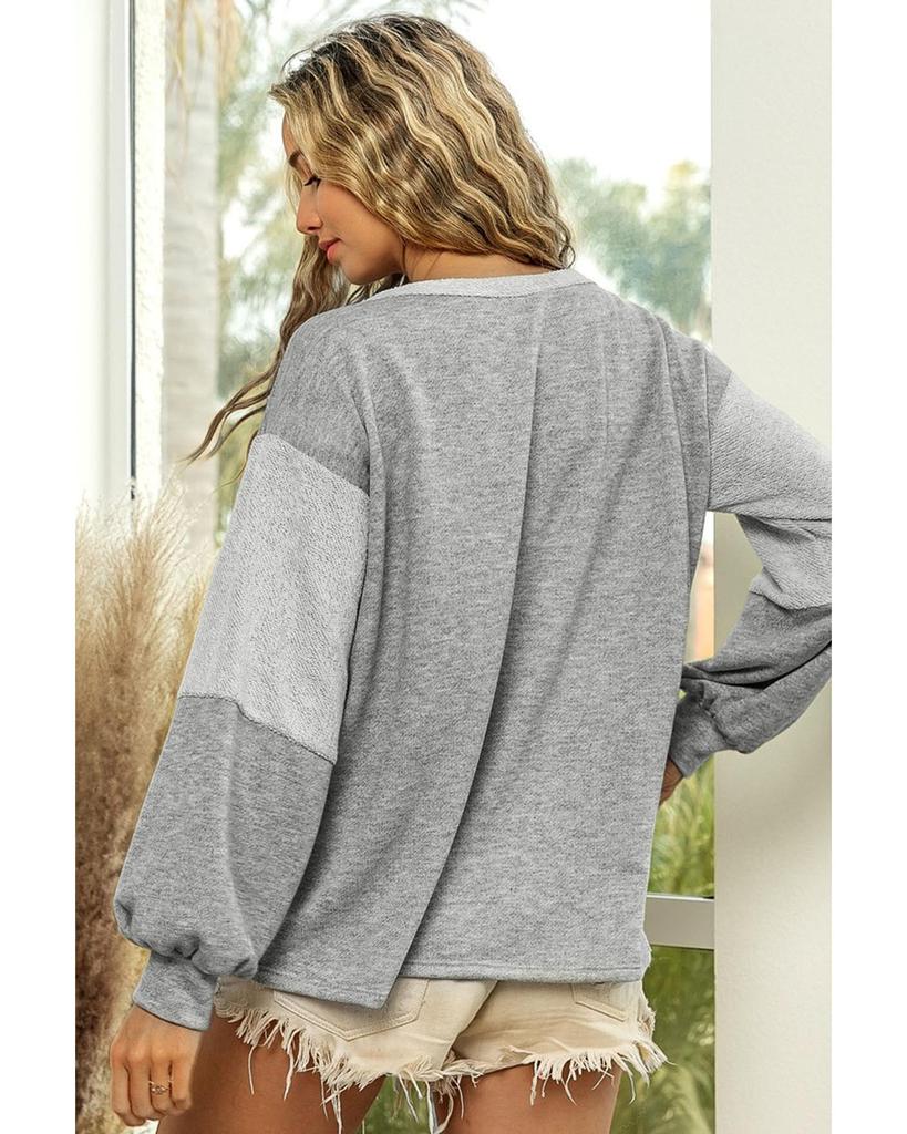 Azura Exchange Gray Contrast Patchwork Double Chest Pocket Top