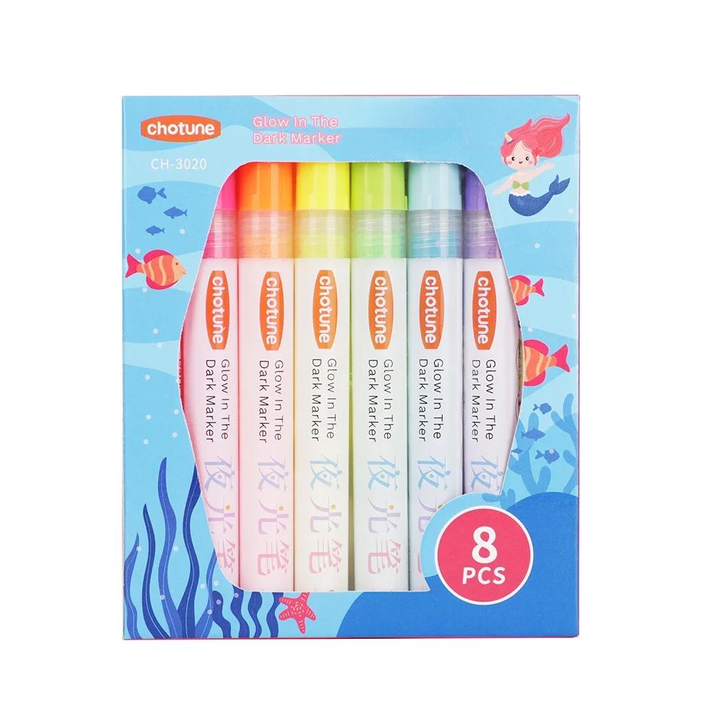 8 цветов/набор Неоновые УФ Флуоресцентные Акриловые Ручки-краски Маркеры для рисования Светящиеся в темноте Яркие DIY Светящиеся маркеры Художественные принадлежности