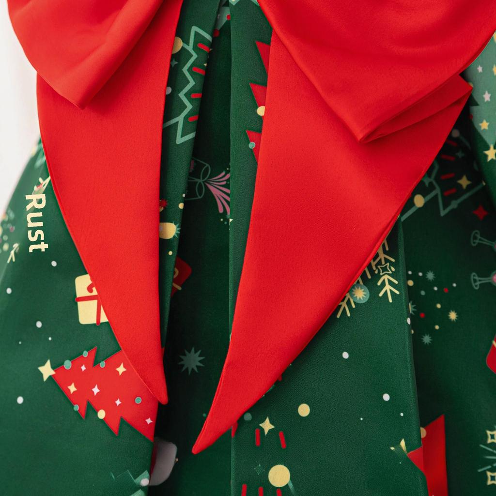 Рождественское платье принцессы для детей с красным бантом и принтом елки