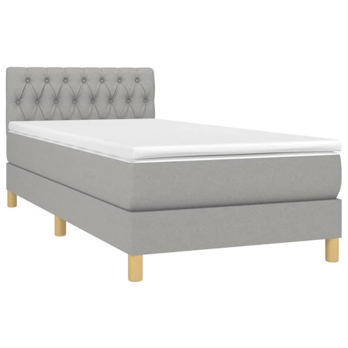3140833 vidaXL Divan Bed with Mattress Light Grey 100x200cm Fabric