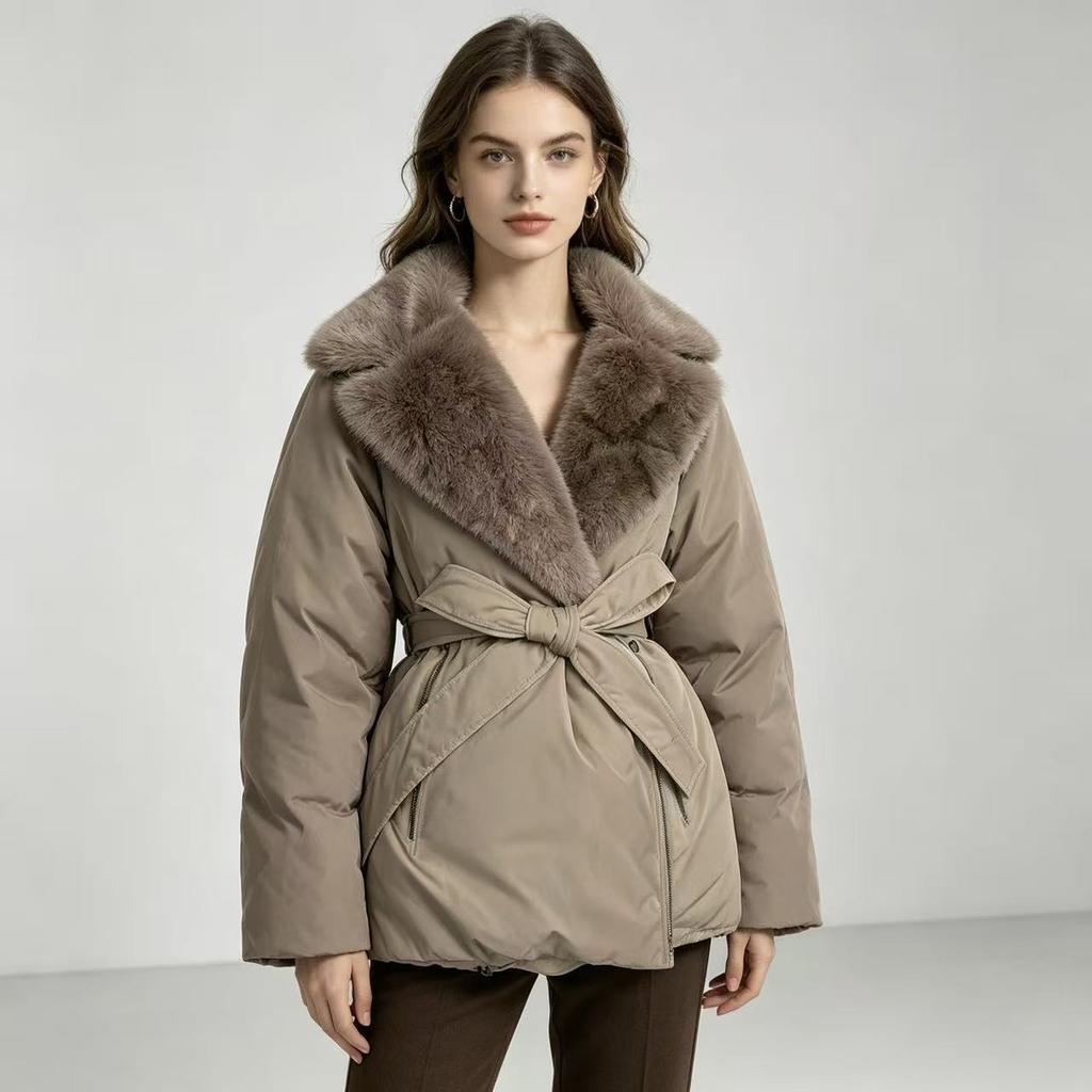 French large lapel imitation fox fur collar cotton clothes women's winter small man waist thickened warm pie to overcome cotton clothes