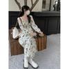 Women's Floral French-Style Slim Long Dress - Autumn/Winter 2022