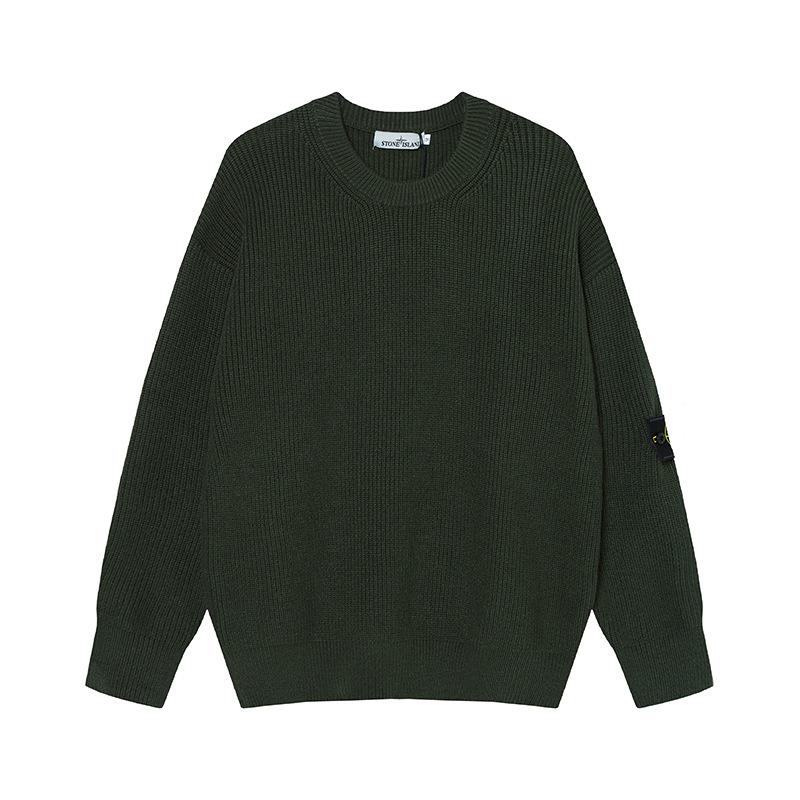 STONE 25FW Unisex Ribbed Badge Crew Neck Knitwear Sweater