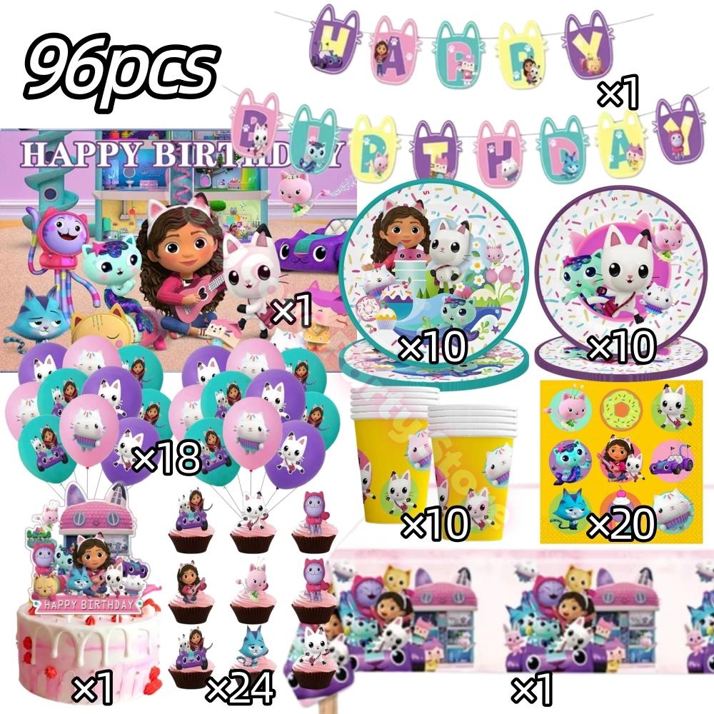 Gabby Dollhouse Birthday Party Decoration Gabby Plates Cups Napkins Cake Topper Balloons For Kids Party Favors Gifts Photo Booth