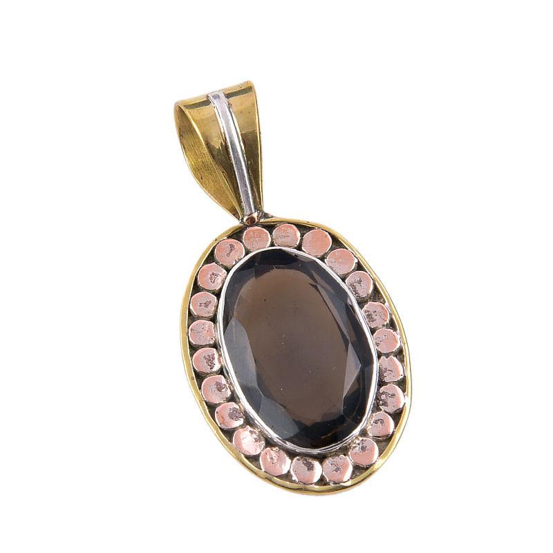 Natural Smoky Quartz 925 Solid Sterling Silver TwoTone Gift Pendant 1.50" N2C66