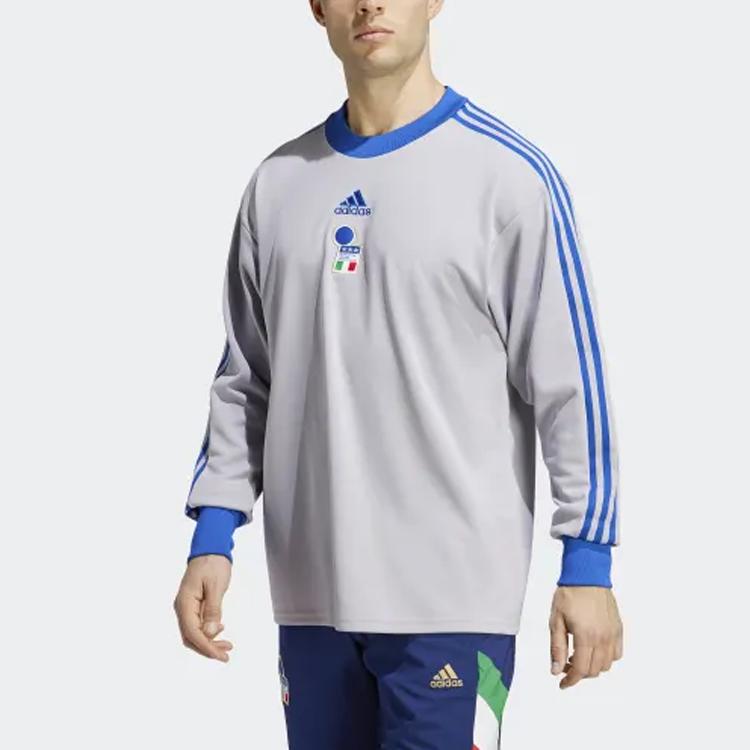 adidas Повседневная полосатая футболка с круглым вырезом и длинным рукавом, мужской топ, серый HT3473