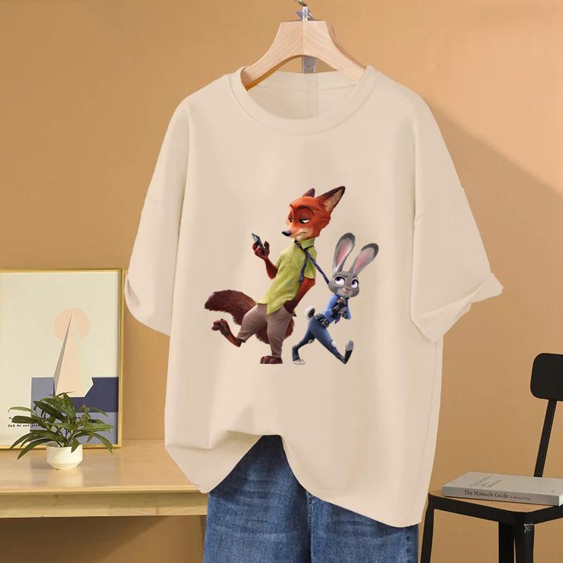 Zootopia Cartoon Anime Unisex Womens Tshirt Summer Short Sleeve Cotton Unisex Tee Shirts Tops 2025 New Fashion Couple Clothes Tops