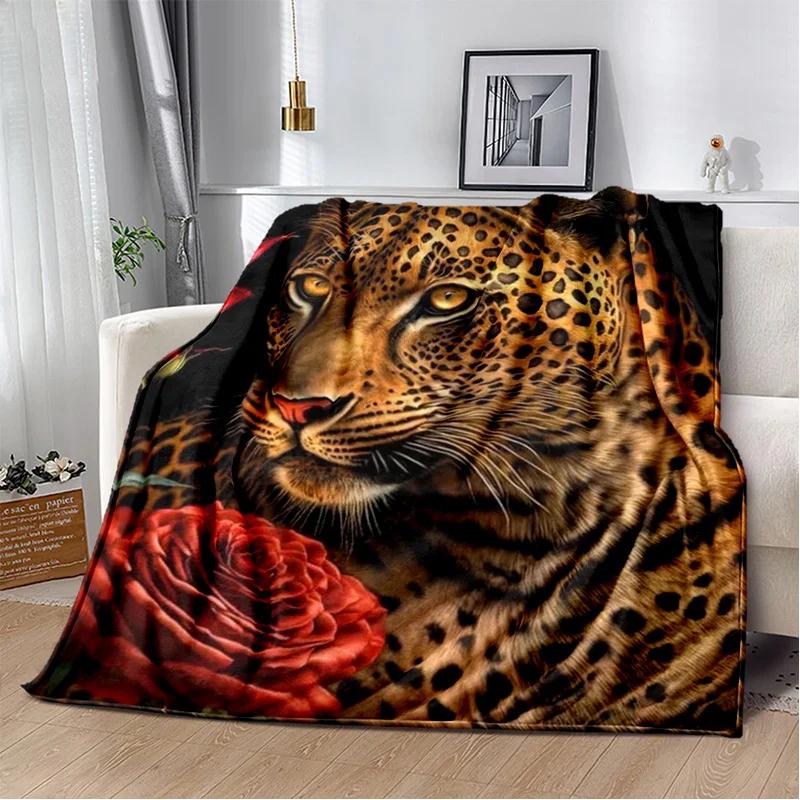 Plush Fleece Beast Animal Roses and Leopard Cheetah Throw Blanket Home Bedroom Bed Sofa Picnic Travel Cover Kid Soft Blanket