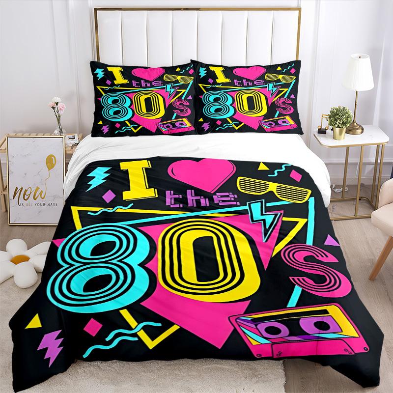 3pcs 80s, neon Duvet Cover Set, 1 Duvet Cover + 2 Pillowcases (No Insert), High-Definition Print, Home & Dorm yy251123052